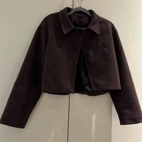 Jackets & Blazers - Dark Brown Cropped Jacket